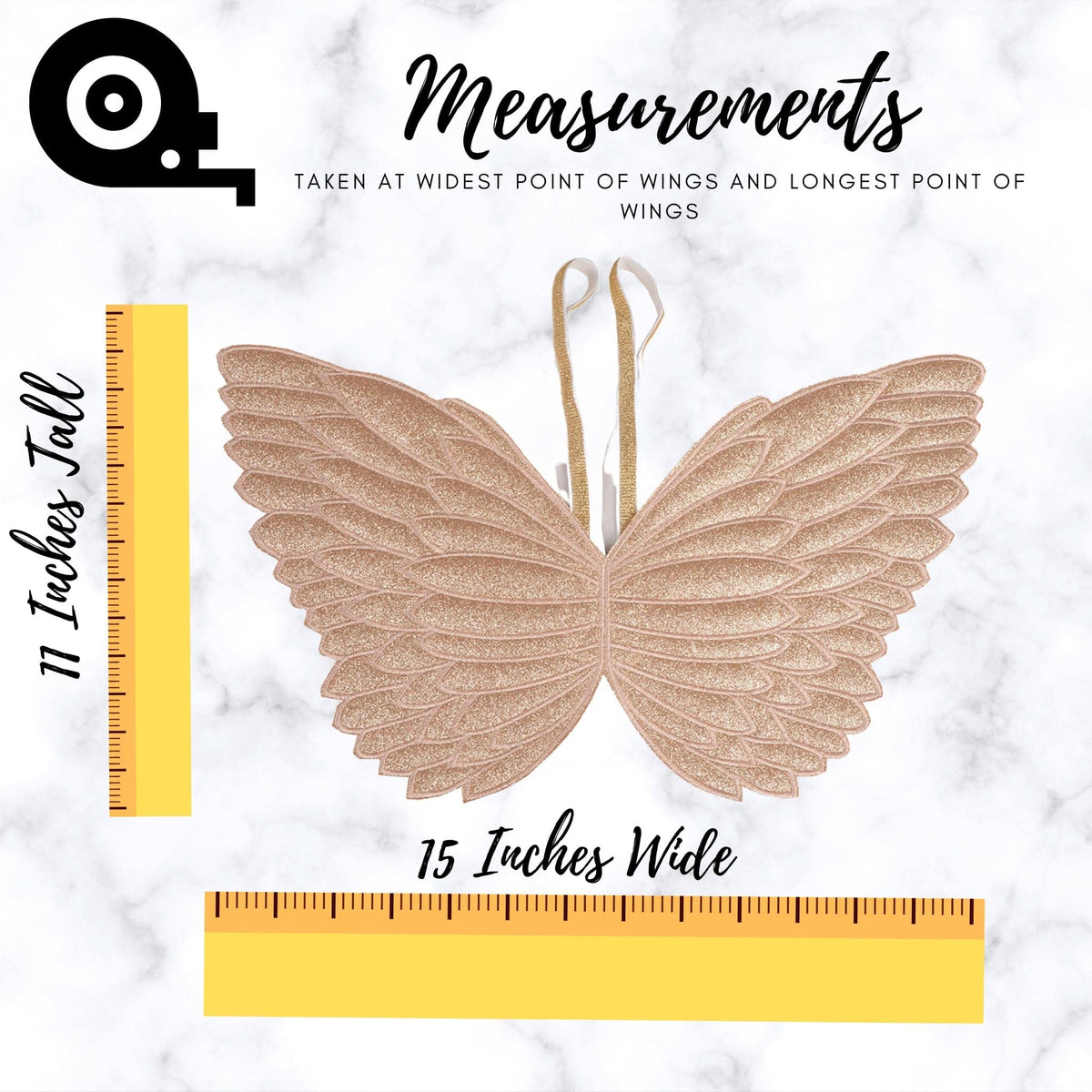 Little Girl Costume Glitter Fairy Wings rose-gold glitter with gold elastic straps on Tampa Home & Garden Store