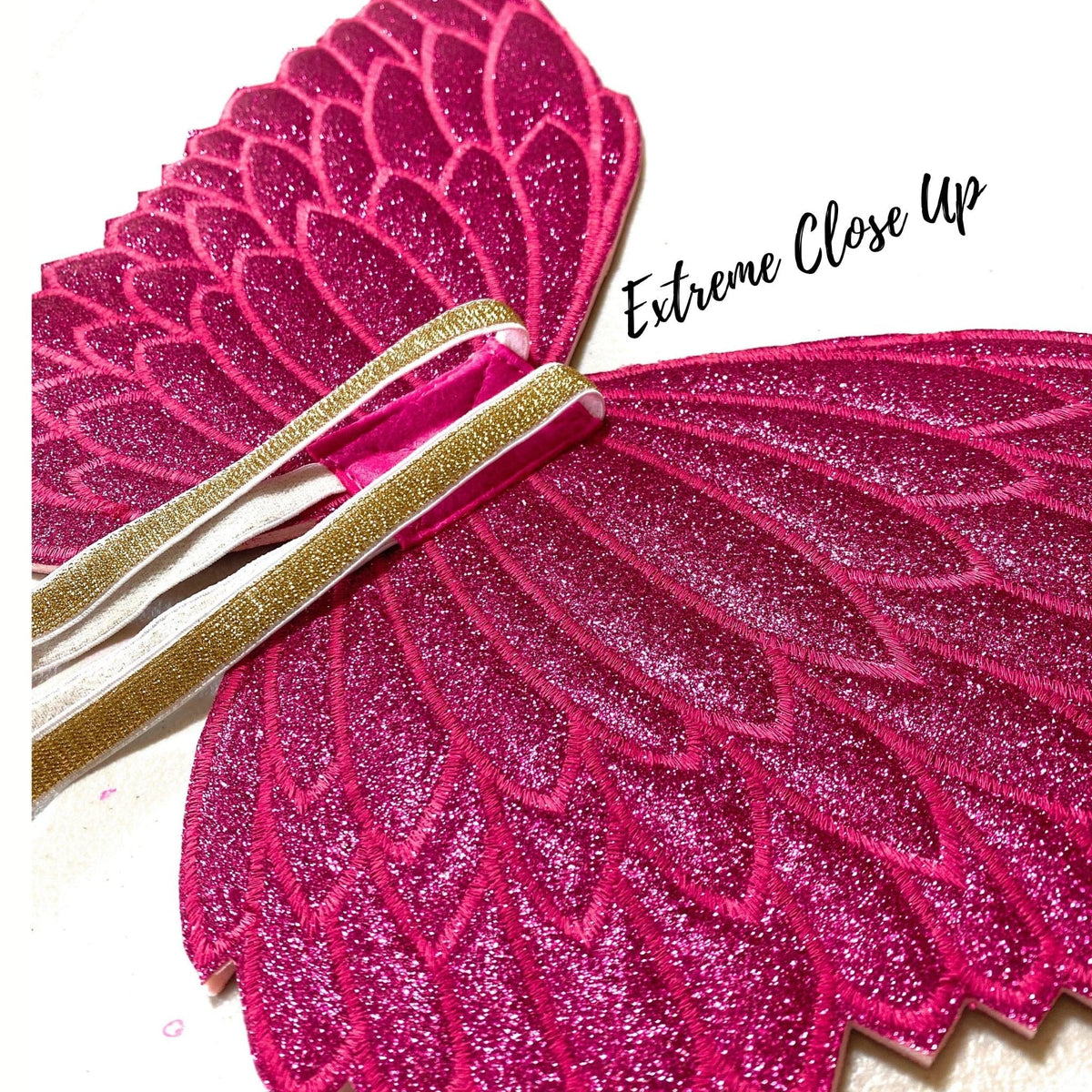 Pink glitter fairy wings for little girls with gold trim, costume accessory wings on Tampa Home & Garden Store