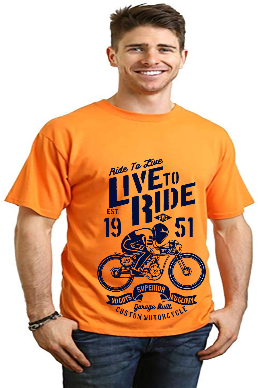 Live To Ride men's bamboo tee with motorcycle print by Spun Bamboo on Tampa Home & Garden Store
