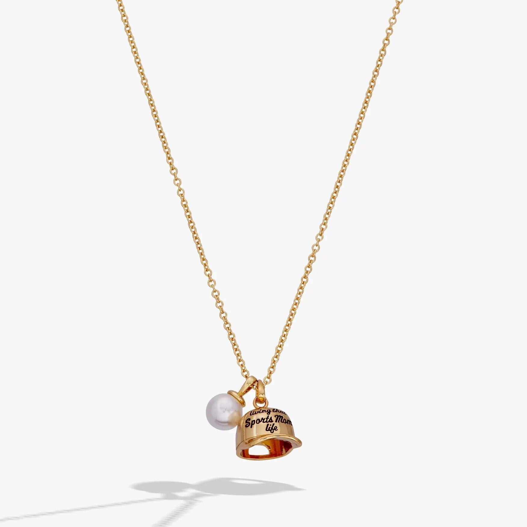 Living That Sports Mom Life baseball charm necklace by ALEX AND ANI with pearl accent on Tampa Home & Garden Store