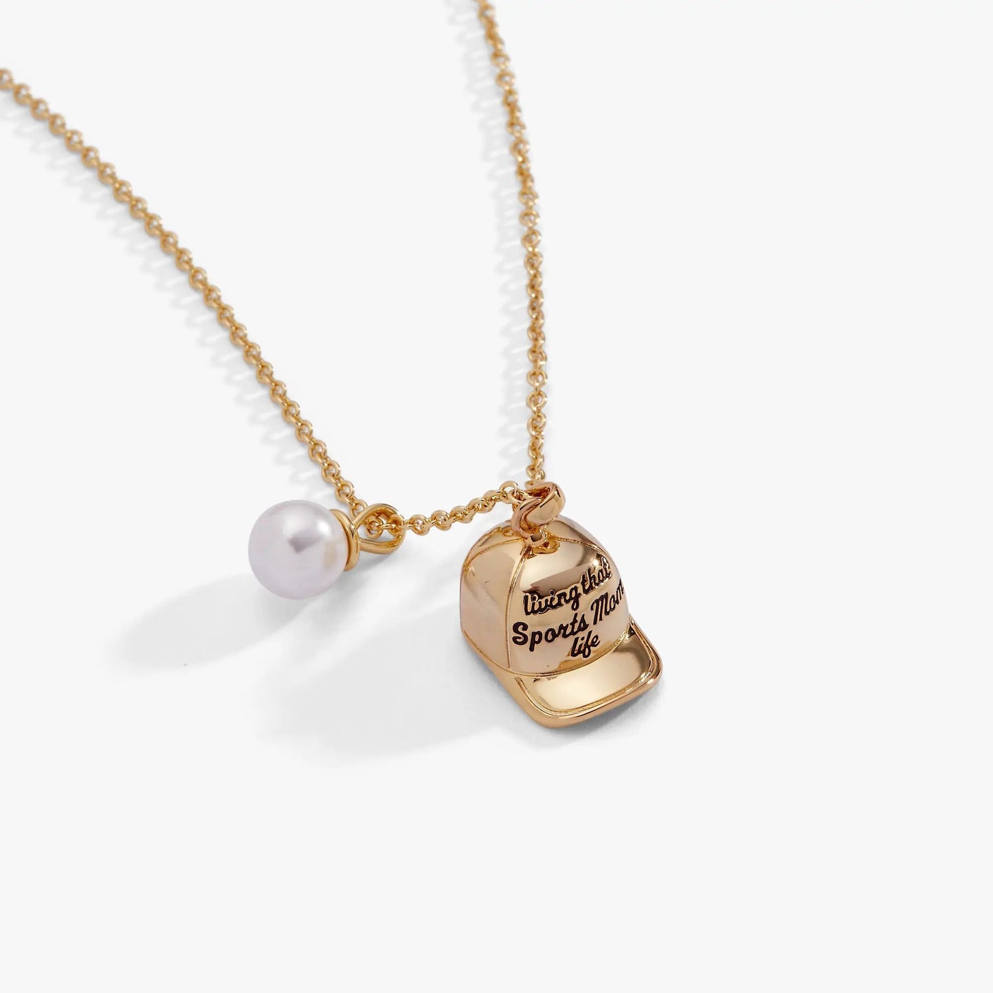 Living That Sports Mom Life baseball charm necklace by Alex and Ani, gold tone with pearl accent on Tampa Home & Garden Store