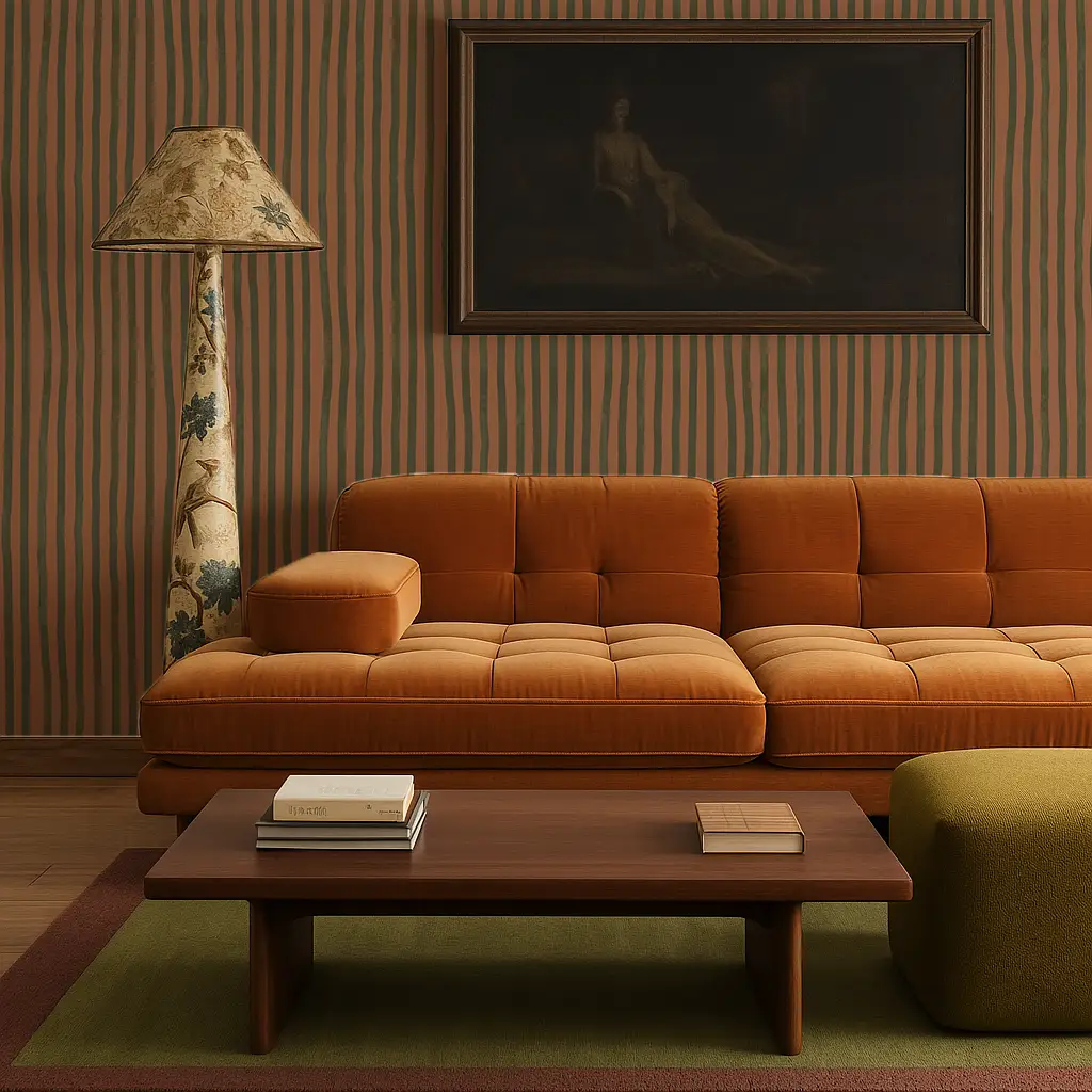 Dolce Stripe Wallpaper Terra Cotta and Olive by Samantha Santana Creative with stripes on Tampa Home & Garden Store
