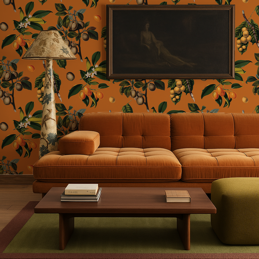 Vintage Orchard Wallpaper, orange - Tampa Home & Garden Store