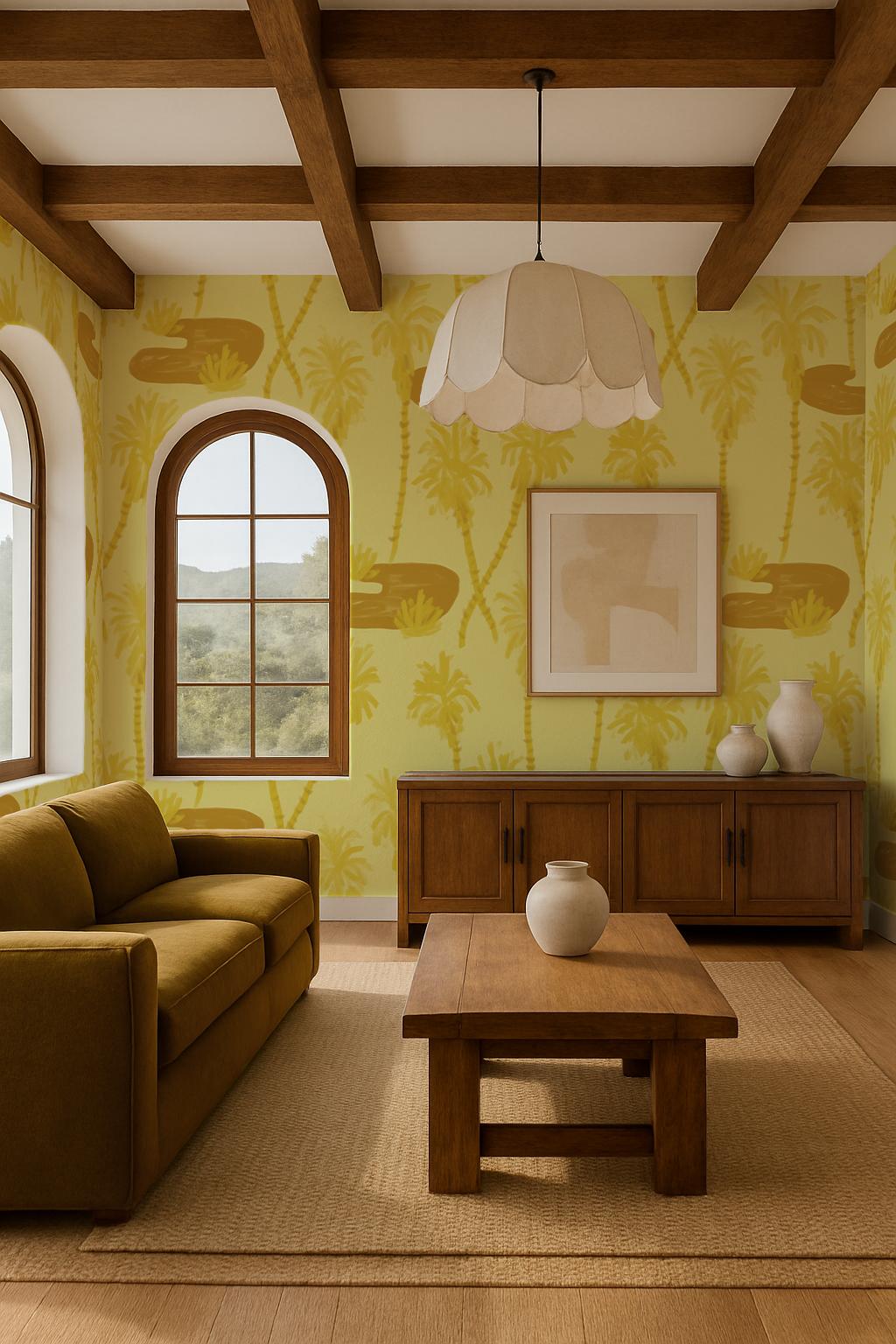 Papier peint Palm Oasis, jaune citron