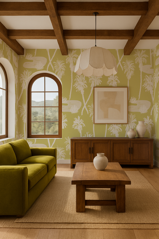 Palm Oasis Wallpaper, lemon and white - Tampa Home & Garden Store