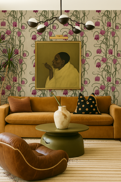Campanas Wallpaper, tan and purple