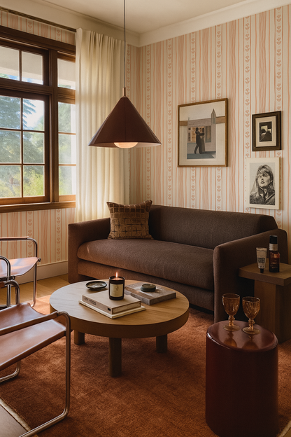 Daisy Chain Stripe Wallpaper, beige and peach