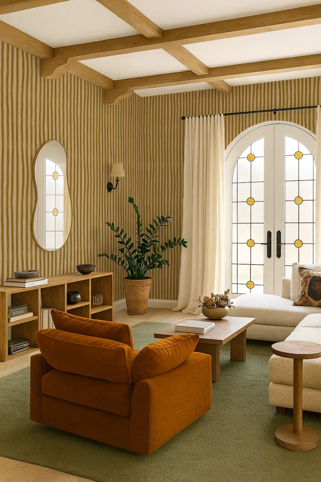 Dolce Stripe Wallpaper Peach and Chartreuse Samantha Santana Creative green-beige stripes on Tampa Home & Garden Store