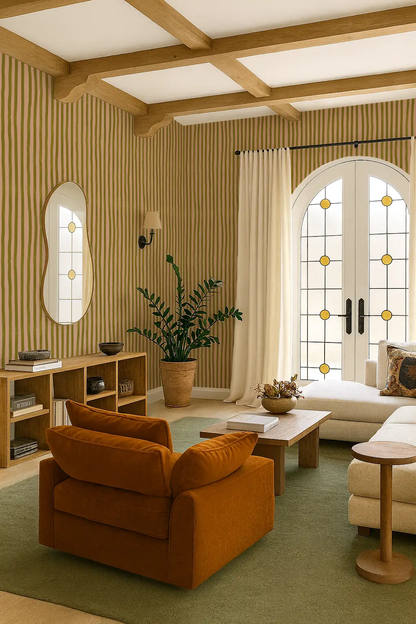 Dolce Stripe Wallpaper Peach and Chartreuse Samantha Santana Creative green-beige stripes on Tampa Home & Garden Store