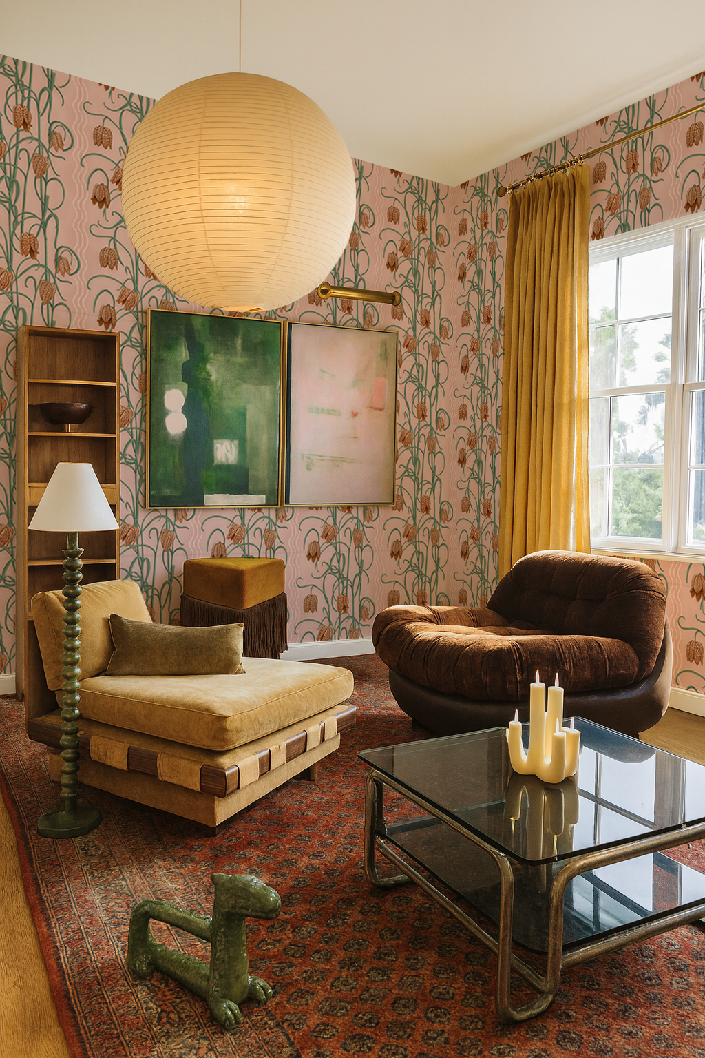 Campanas Wallpaper, dusty pink &  orange