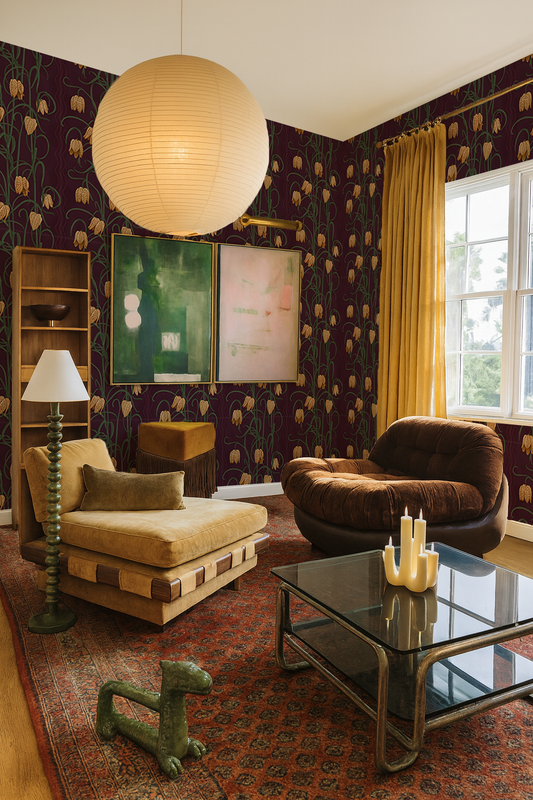 Campanas Wallpaper, eggplant and toffee - Tampa Home & Garden Store