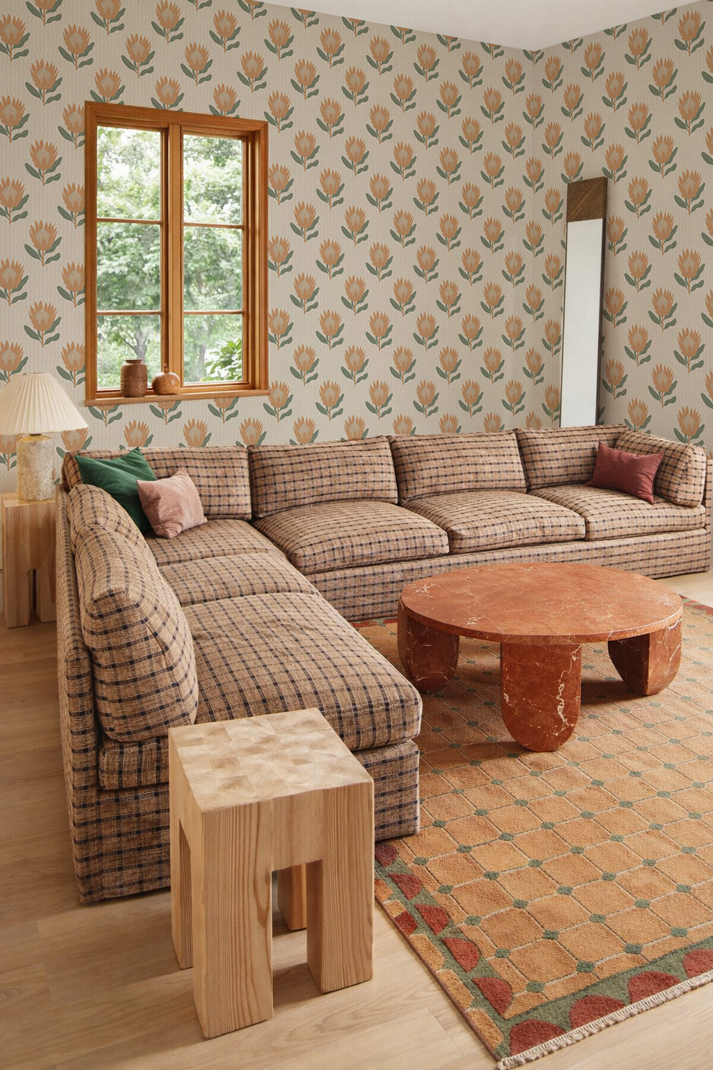 King Protea Wallpaper, neutral and apricot