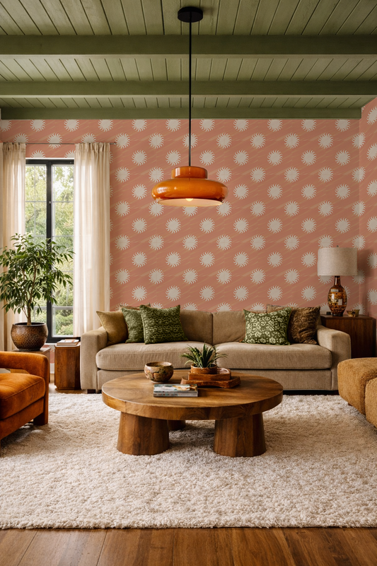 Sol Wallpaper, terra cotta and off-white - Tampa Home & Garden Store