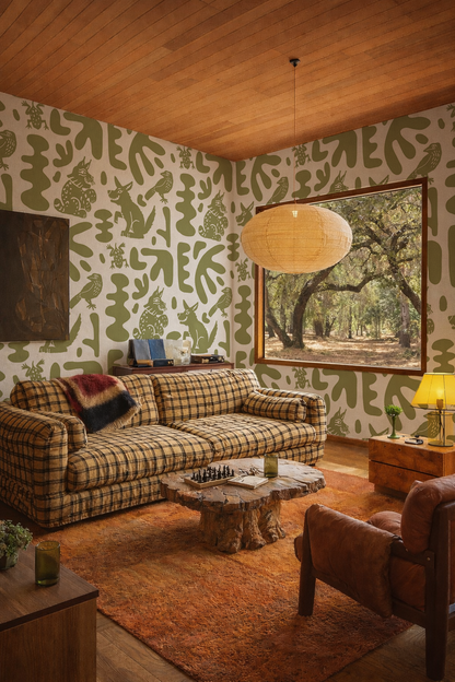 Papier peint abstrait animaux, vert