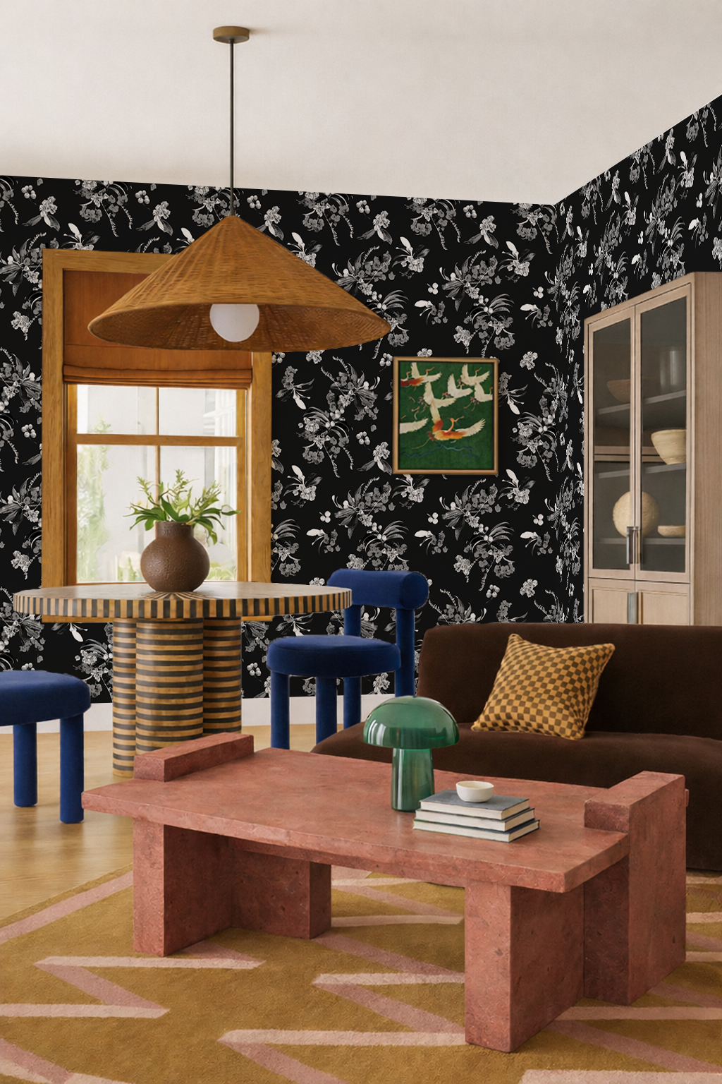 Floral Loquat Wallpaper, black and white