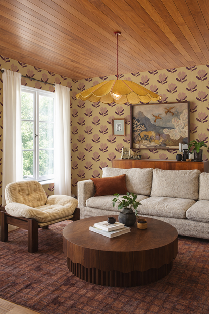 Papel pintado King Protea, amarillo mantequilla y malva