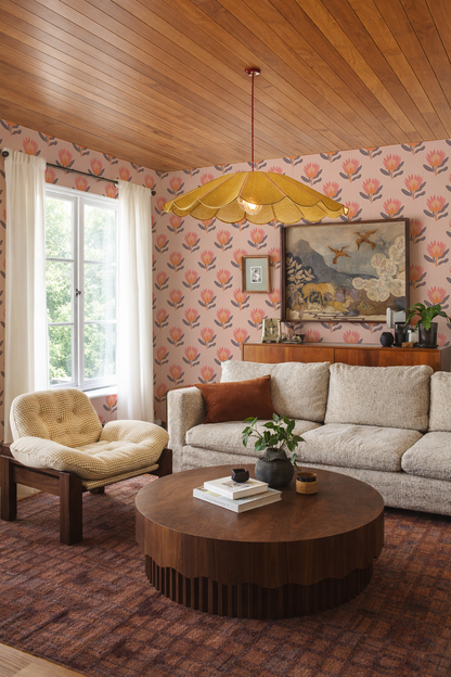 Papel pintado King Protea, coral y naranja