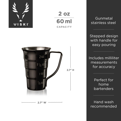 Viski gunmetal stepped jigger with handle, 2 oz (60 ml) capacity on Tampa Home & Garden Store