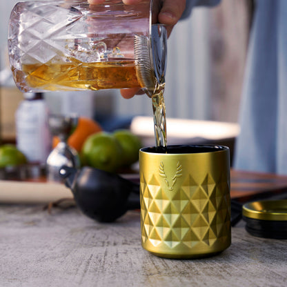 Gold Steel Double Wall Rocks Tumbler and Ceramic