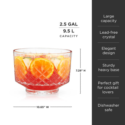Admiral Cut Crystal Punch Bowl for Home Bar Party