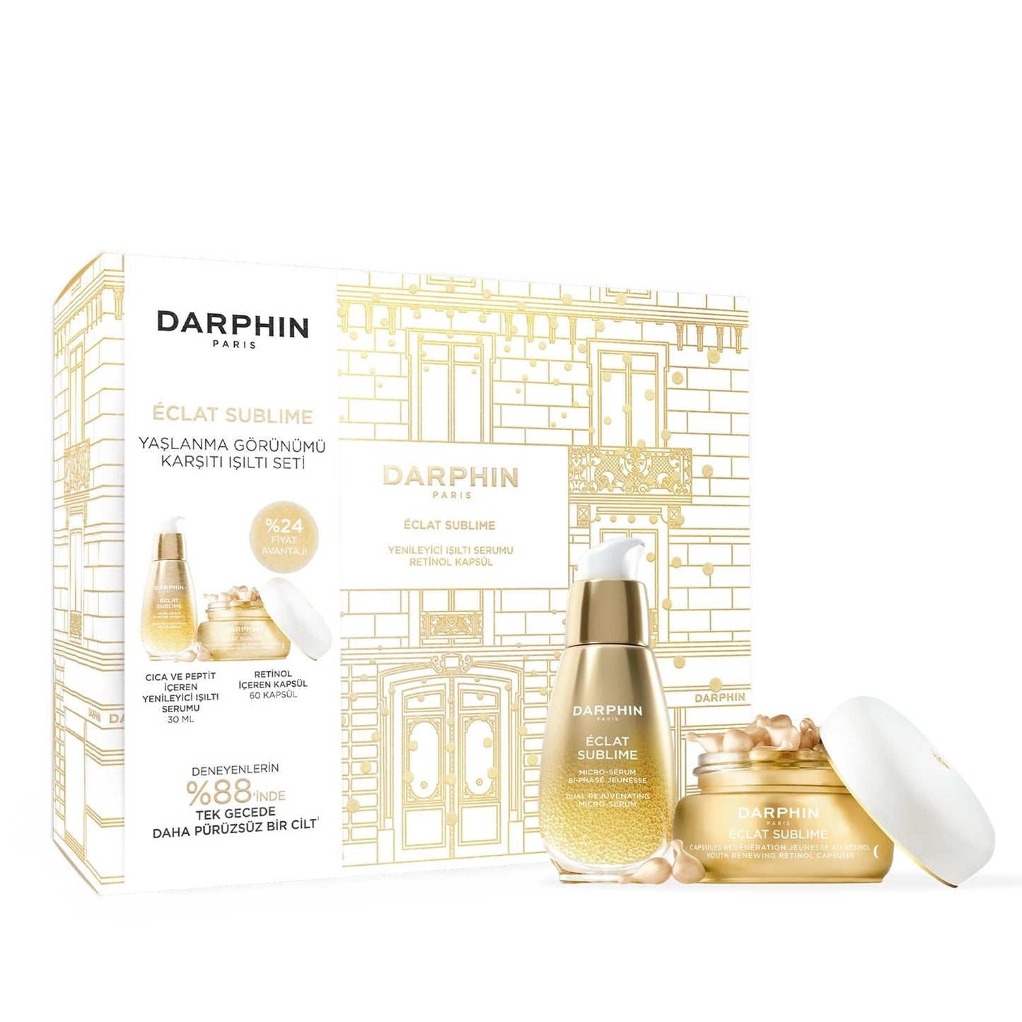Darphin Éclat Sublime 2-pc Skincare Set in gold packaging with serum bottle and cream jar on Tampa Home & Garden Store