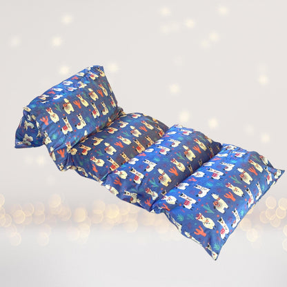 Llama pillow bed floor lounger blue llama print design; Chicky Chicky Bling Bling pillowcase on Tampa Home & Garden Store