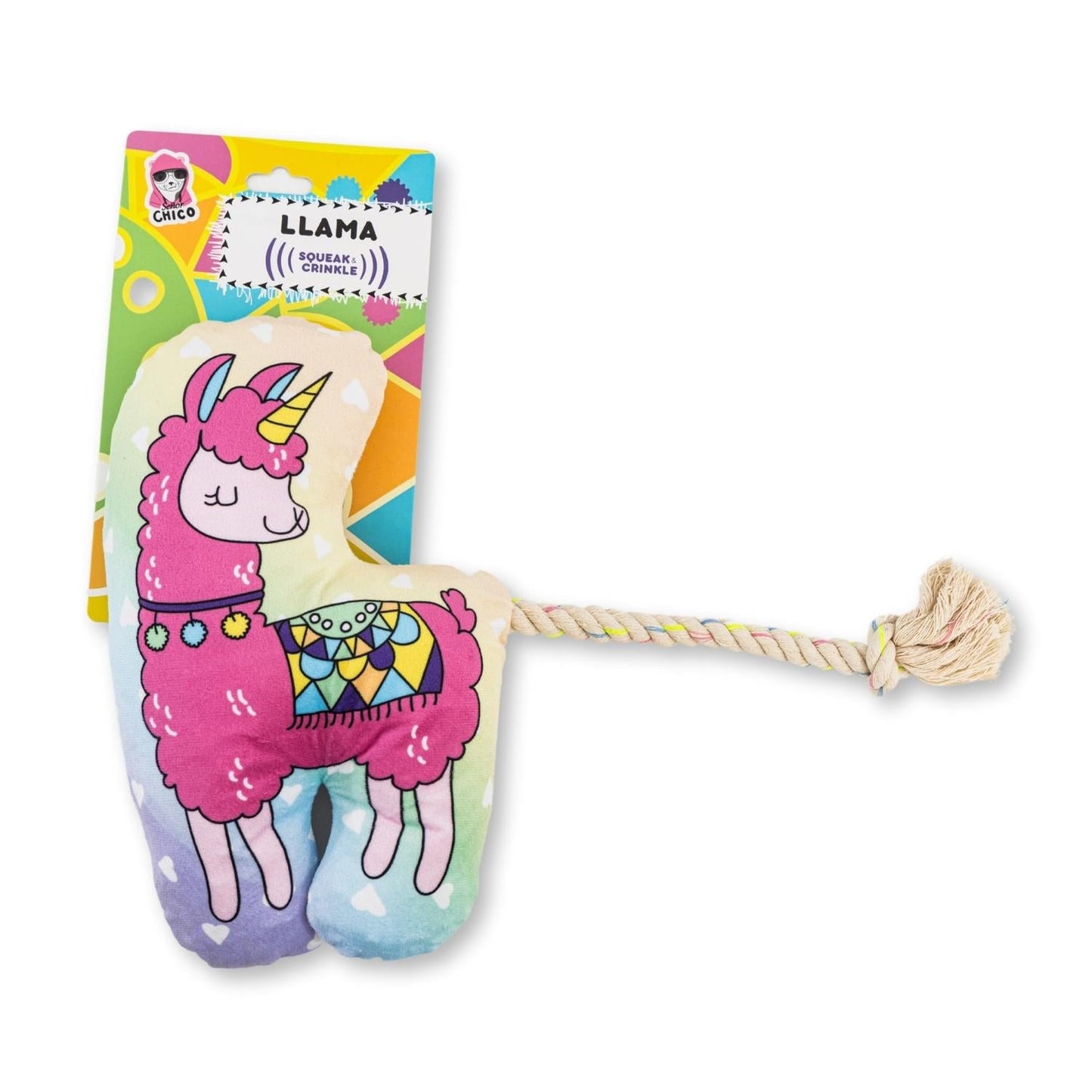 Llama mágica de peluche para perro: con chirriador y papel arrugado para un juego divertido