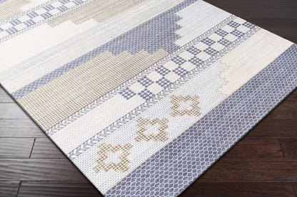 Rug Llansteffan Carpet blue beige geometric patchwork by Boutique Rugs on Tampa Home & Garden Store