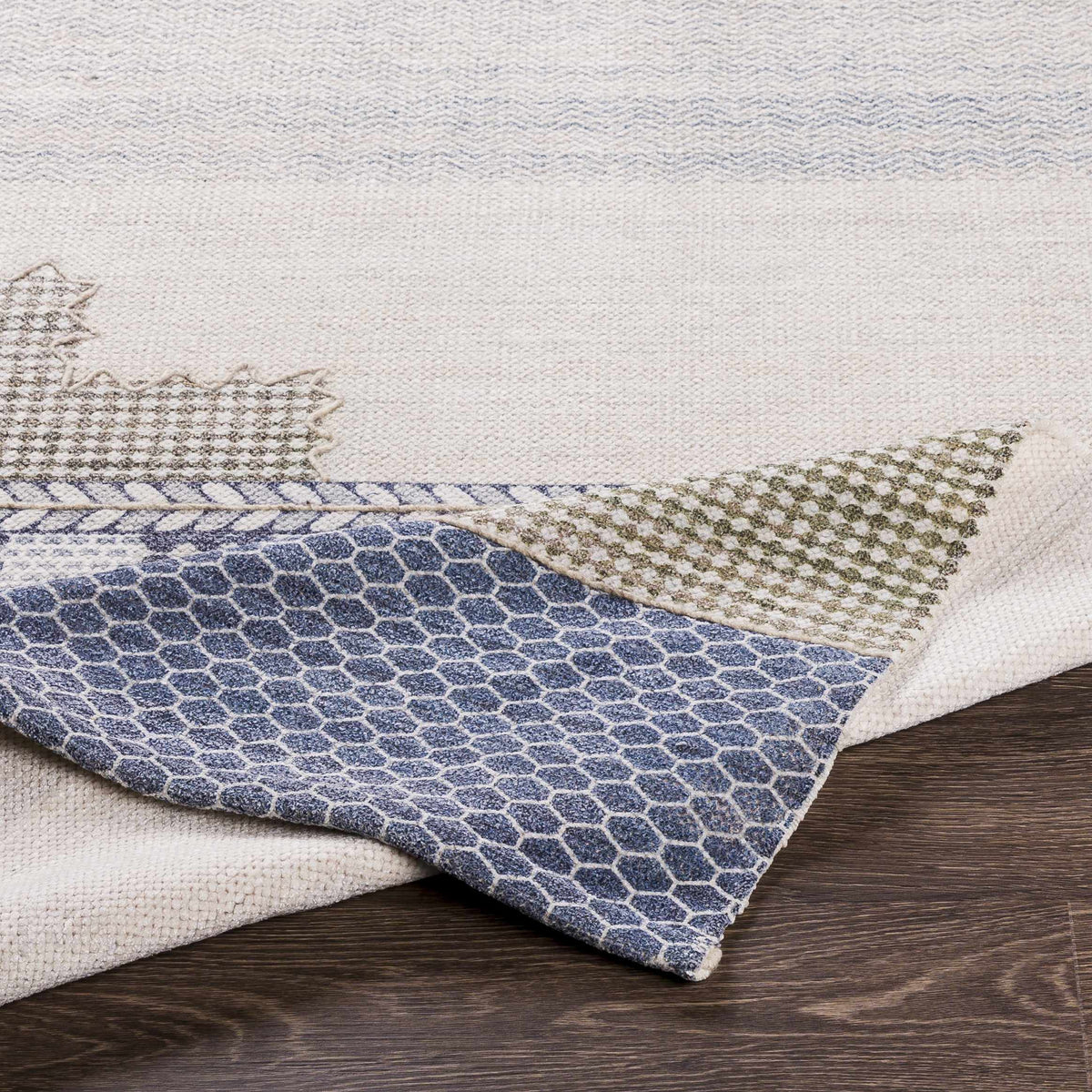 Llansteffan Carpet rug set in blue beige hex pattern by Boutique Rugs clearance on Tampa Home & Garden Store