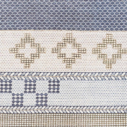 Llansteffan Carpet rug by Boutique Rugs, blue and cream geometric cross motifs with border on Tampa Home & Garden Store