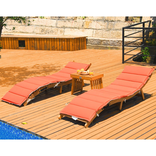3 Pieces Folding Patio Eucalyptus Wood Lounge Chair Set with Foldable Side Table - Tampa Home & Garden Store