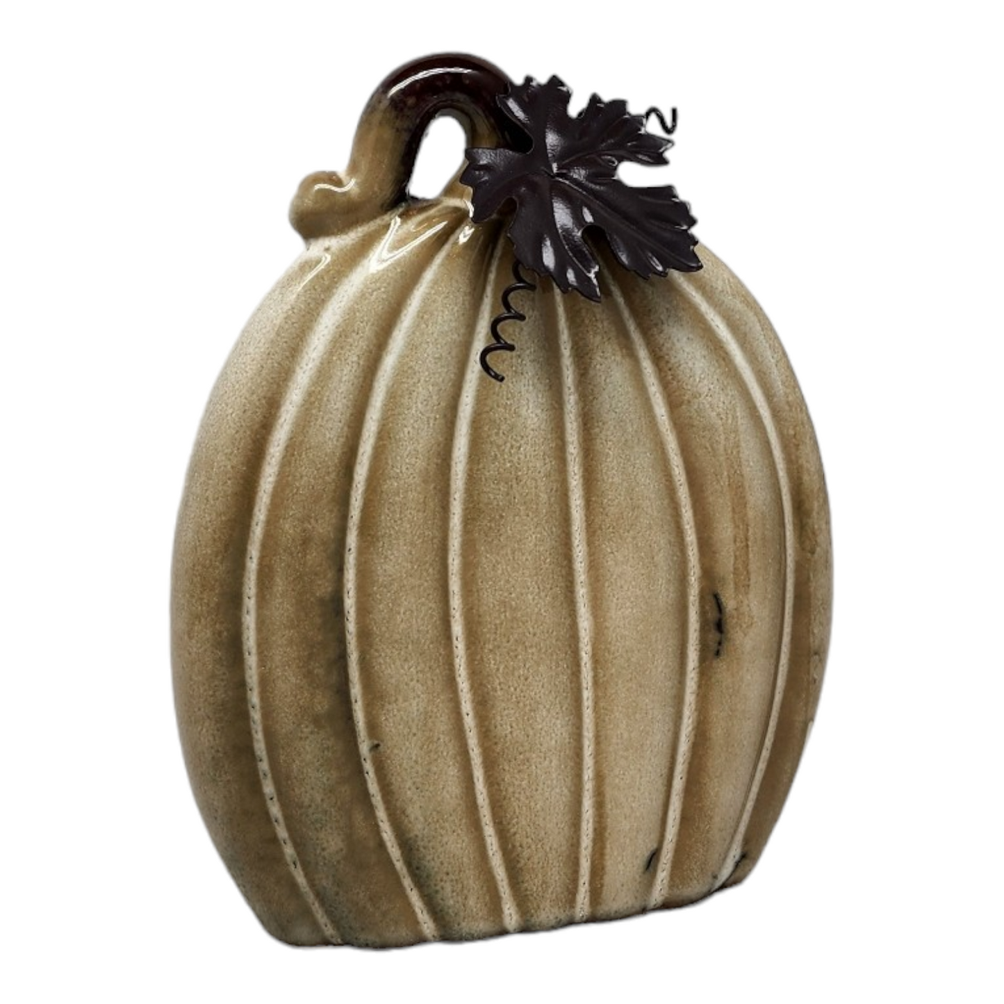 Calabaza de cerámica con hoja de metal - 6 pulgadas -