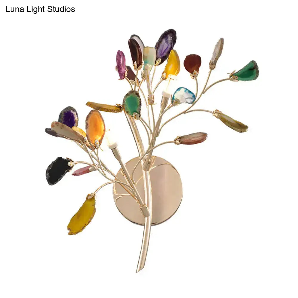 Gold branch wall sconce two-light with multicolored crystal leaves by Decorbites on Tampa Home & Garden Store