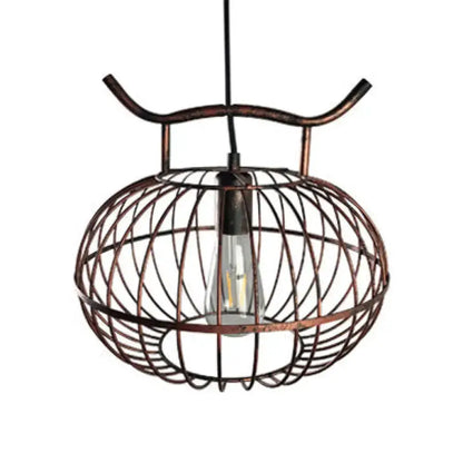 Pendant light Lodge rust & aged brass lantern design wire cage with exposed bulb Decorbites on Tampa Home & Garden Store