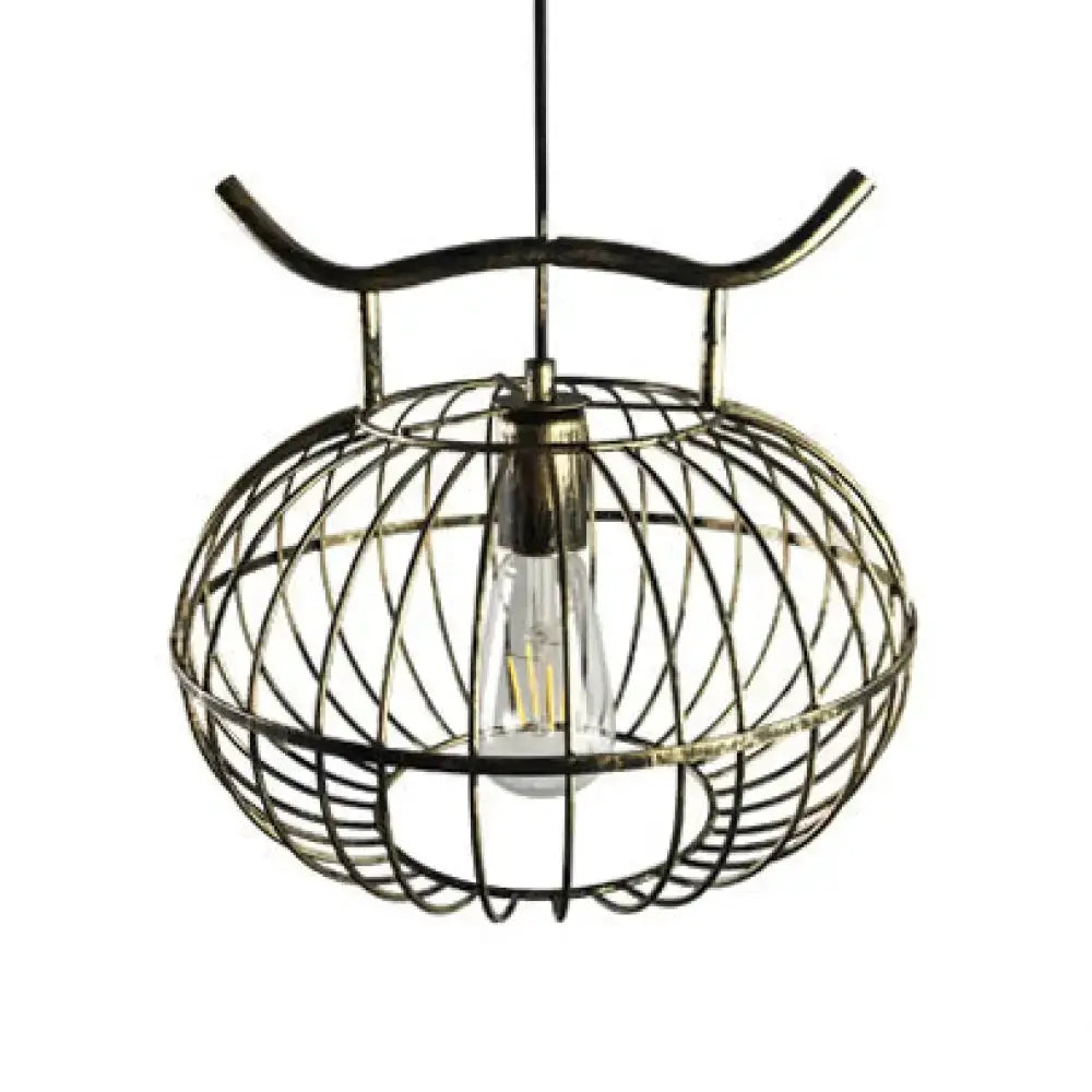 Lodge rust and aged brass lantern pendant light with a wire cage Decorbites on Tampa Home & Garden Store