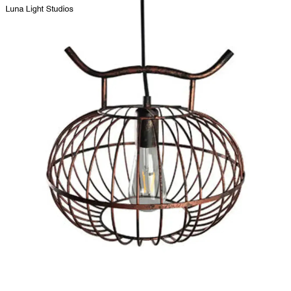 Lodge rust & aged brass lantern pendant light with wire cage for kitchen Decorbites on Tampa Home & Garden Store