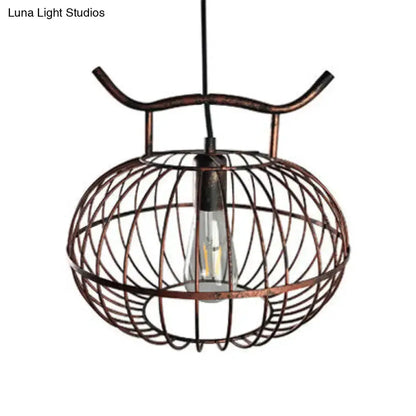 Lodge rust & aged brass lantern pendant light with wire cage for kitchen Decorbites on Tampa Home & Garden Store
