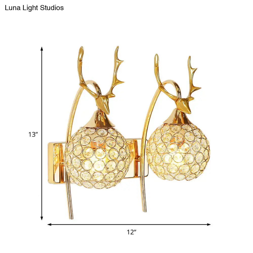 Chrome deer wall sconce with crystal dome, 2-light by Decorbites on Tampa Home & Garden Store