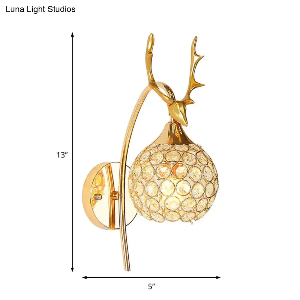 Chrome deer wall sconce with crystal dome by Decorbites, 1-2 light on Tampa Home & Garden Store