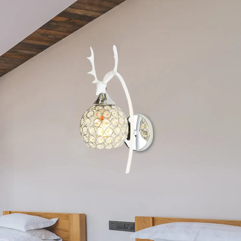 Decorbites Chrome Deer Wall Sconce with Crystal Dome shade, antler accents, 1-2 light on Tampa Home & Garden Store