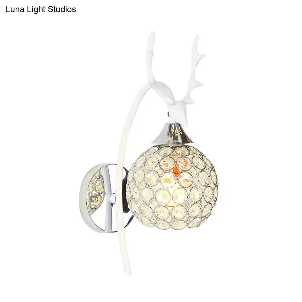 Chrome deer wall sconce with crystal dome antler design 1-2 light Decorbites on Tampa Home & Garden Store