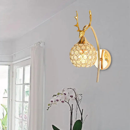 Chrome deer wall sconce with crystal dome, gold backplate and antler accent, 1-2 light on Tampa Home & Garden Store
