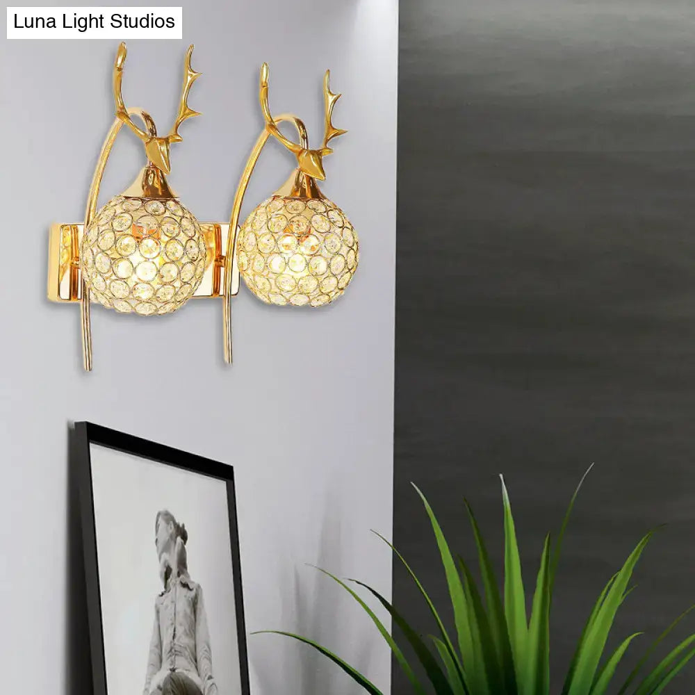 Decorbites chrome deer wall sconce with crystal domes two-light design on Tampa Home & Garden Store