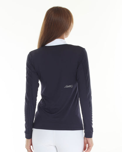 Lolly Show Shirt long sleeve riding top by BellEq in navy with quilted sleeves on Tampa Home & Garden Store