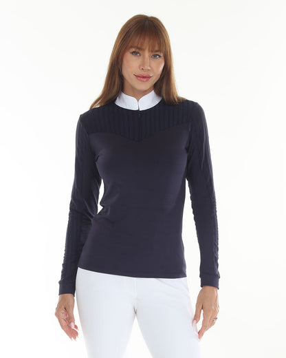 BellEq LOLLY Show Shirt Long Sleeve navy with white collar, riding apparel on Tampa Home & Garden Store