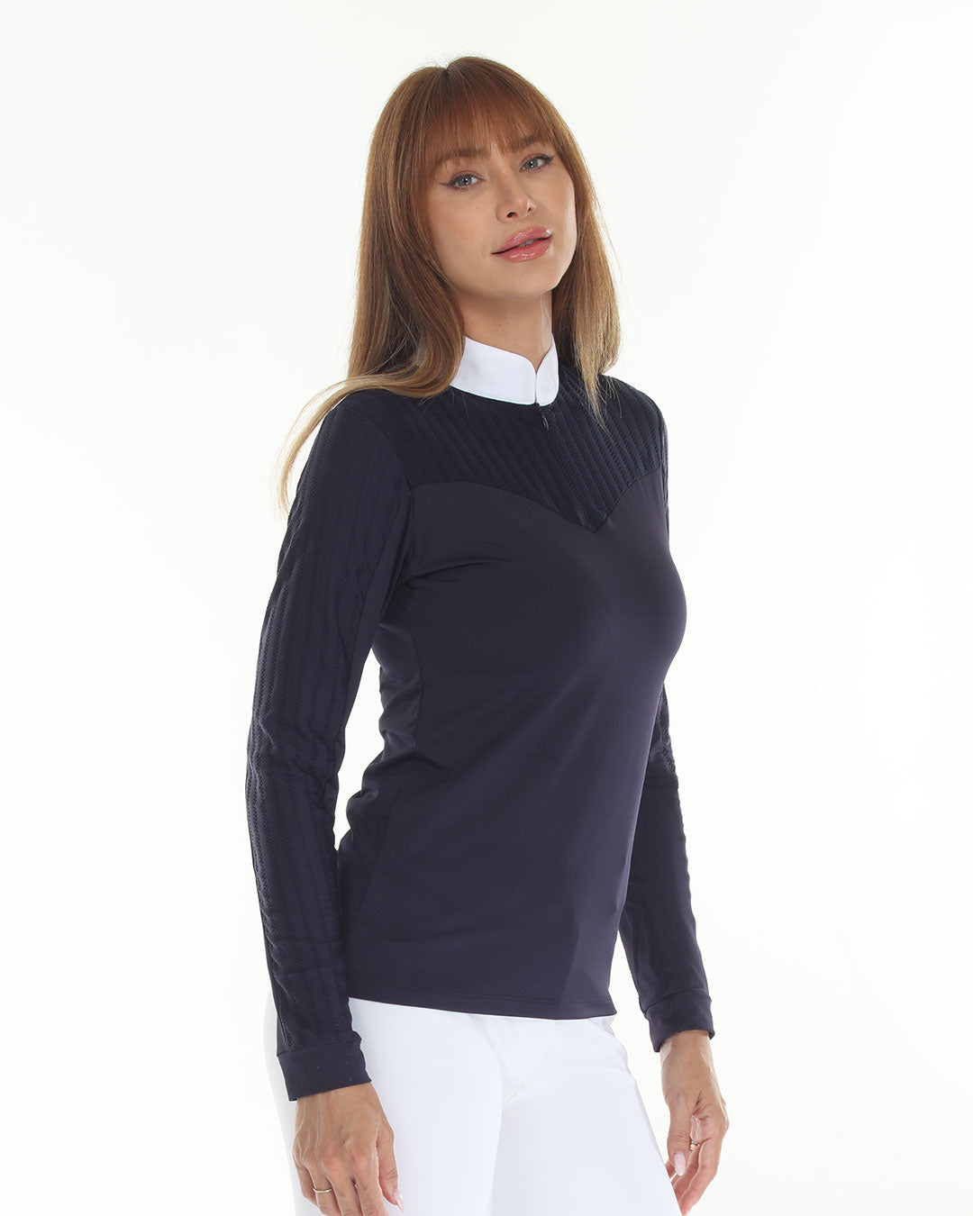 LOLY Show Shirt - Long Sleeve navy riding shirt with white collar, BellEq Equestrian Apparel on Tampa Home & Garden Store