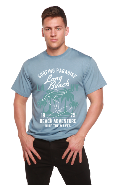 Men's printed T-shirt Long Beach bamboo viscose/organic cotton blue, Spun Bamboo on Tampa Home & Garden Store