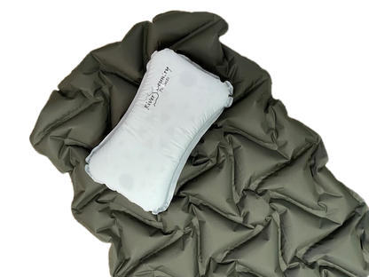 Sleeping pad and pillow by River Country Gear, olive green mat with white pillow on Tampa Home & Garden Store