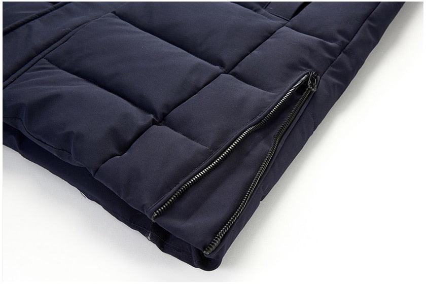 Stevvex navy quilted long winter parka jacket with zippered hem for men on Tampa Home & Garden Store