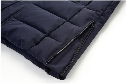 Stevvex navy quilted long winter parka jacket with zippered hem for men on Tampa Home & Garden Store
